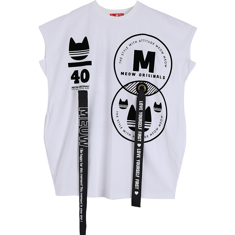 a02商场同款潮流宽松字母飘带个性印花短袖T恤女D1U2C0531KT