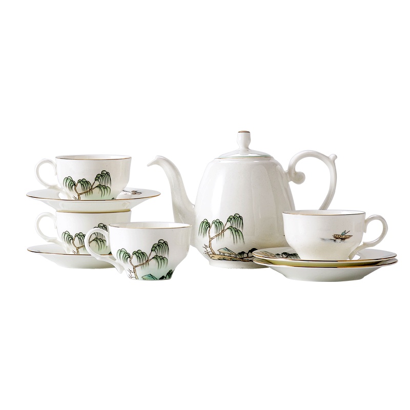 米兰度(Milandu)新中式创意高档骨质瓷茶具套装九件套日用乔迁送礼礼盒装 西湖佳宴系列茶具套装