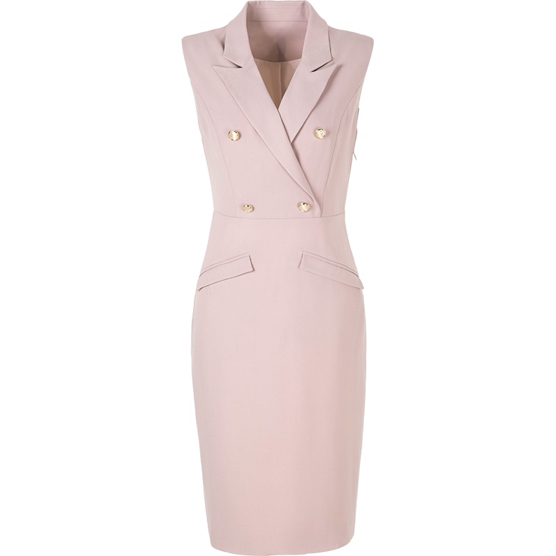 晚白2021春季新品时尚修身显瘦高腰无袖纯色包臀裙西装裙连衣裙女