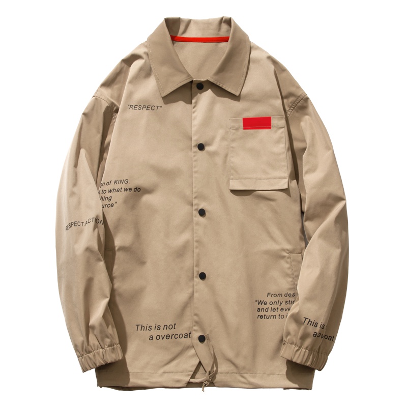 海德斯曼2019秋季新款卡其色风衣男萝肩宽松翻领潮流外套男38028
