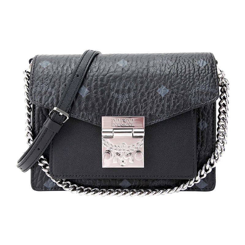 MCM 女士黑色人造革迷你铆钉半月形手提单肩斜挎包 MWTASSE08BK001