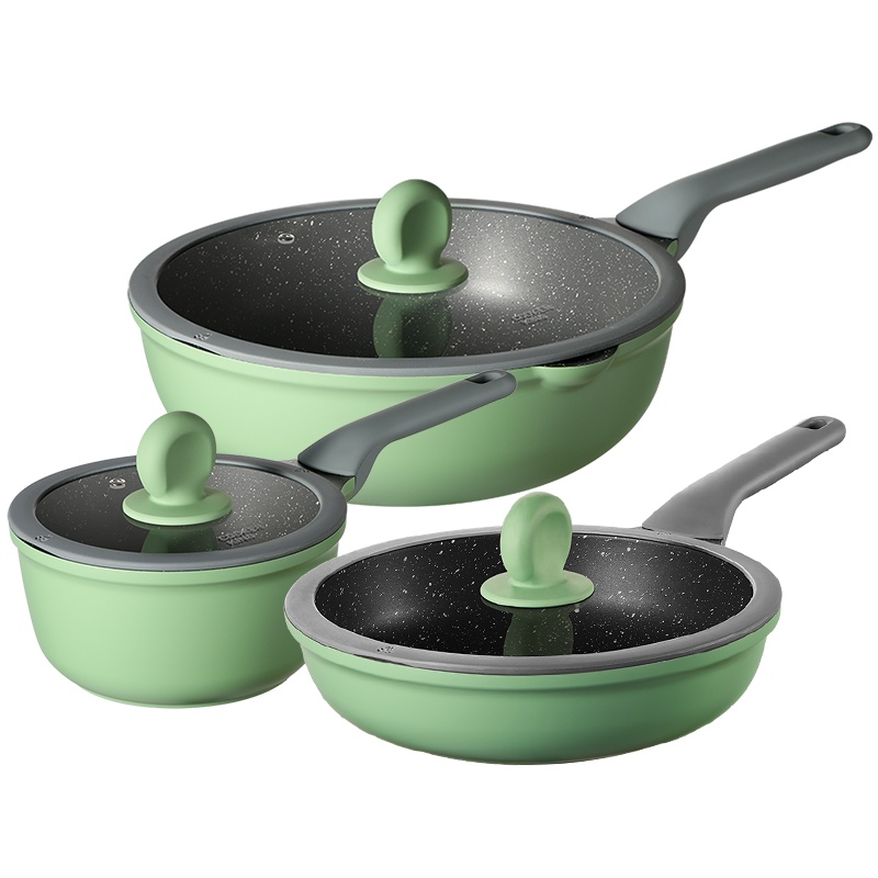 炊大皇(COOKER KING)竹青石锅具套装炒锅奶锅煎锅家用不粘锅炒菜锅泡面锅燃气灶明火电磁炉通用