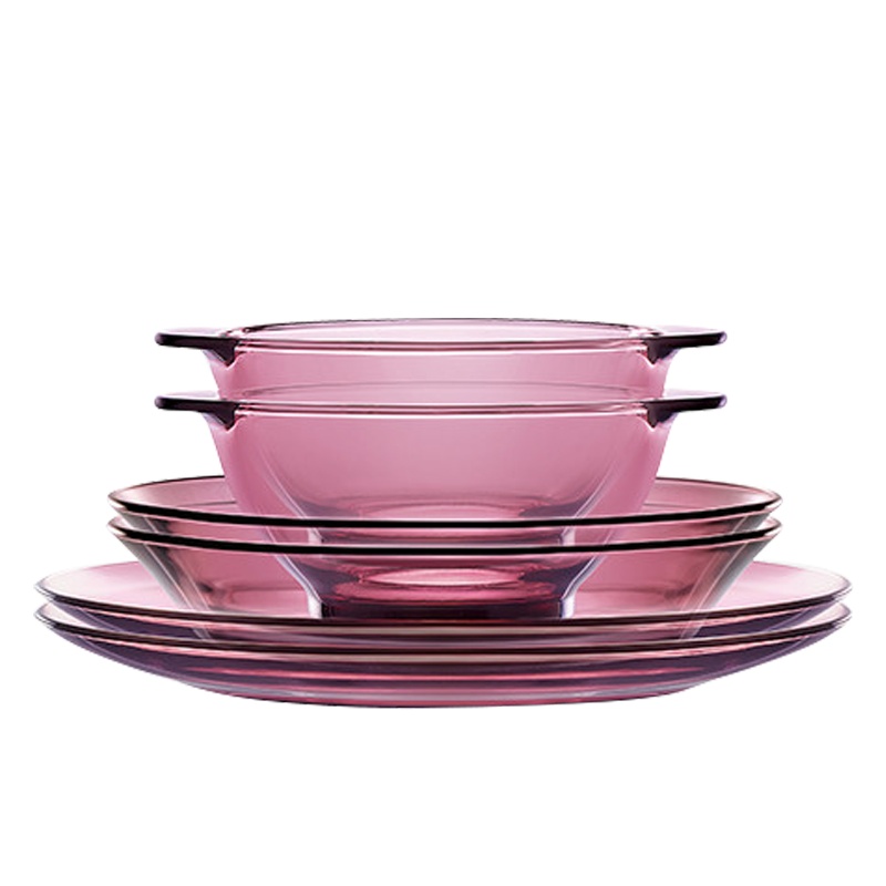 美国康宁餐具(Corningware)浪漫紫色耐热透明玻璃碗碟盘6件组套装