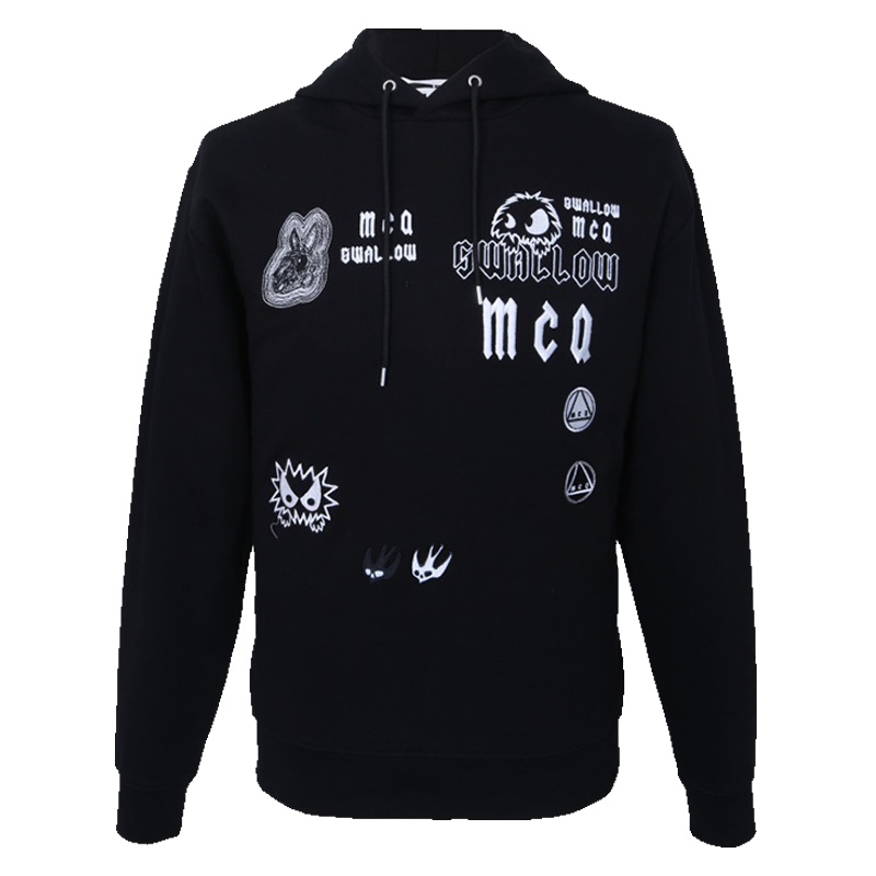 MCQ男士黑色棉质套头连帽卫衣494034 RLT70 1000