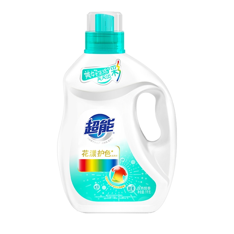 超能花漾护色洗衣液1kg天然椰子油生产添加天然酵素生物护色防串色易漂清无残留