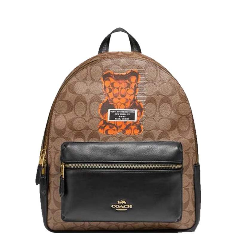 【直营】蔻驰(COACH)Gummy bear限量款涂层发布配皮/真皮拉链双肩包双肩背包 男女通用