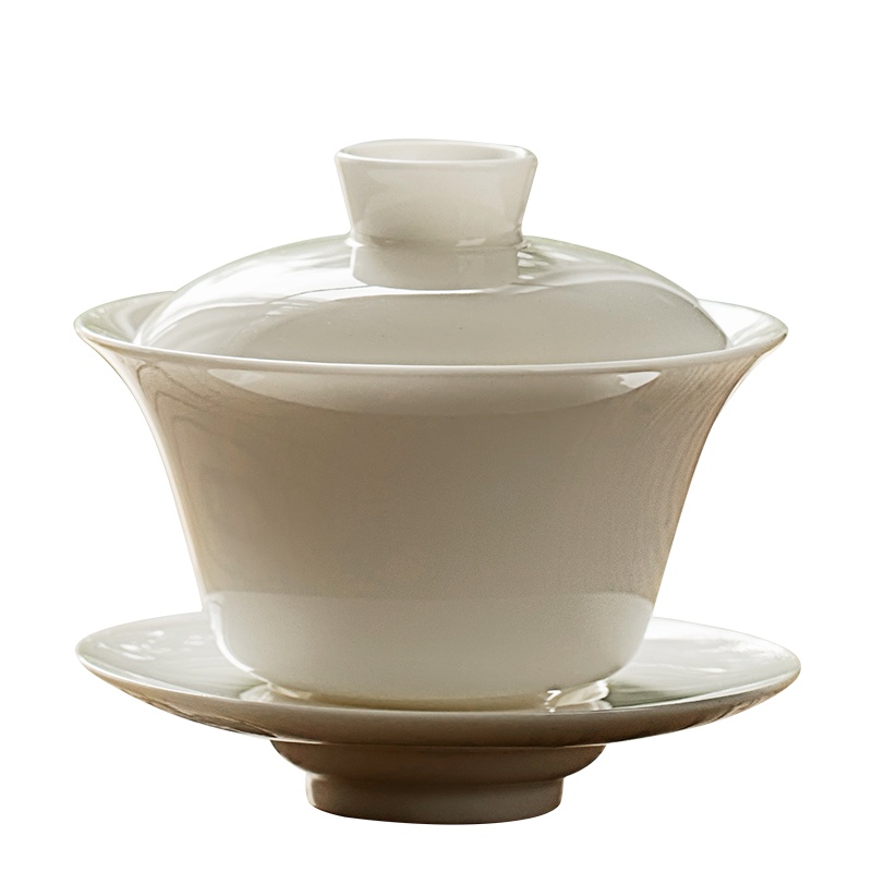金镶玉 盖碗功夫茶具三才盖碗 羊脂玉德化白瓷泡茶杯碗 初夏145ml