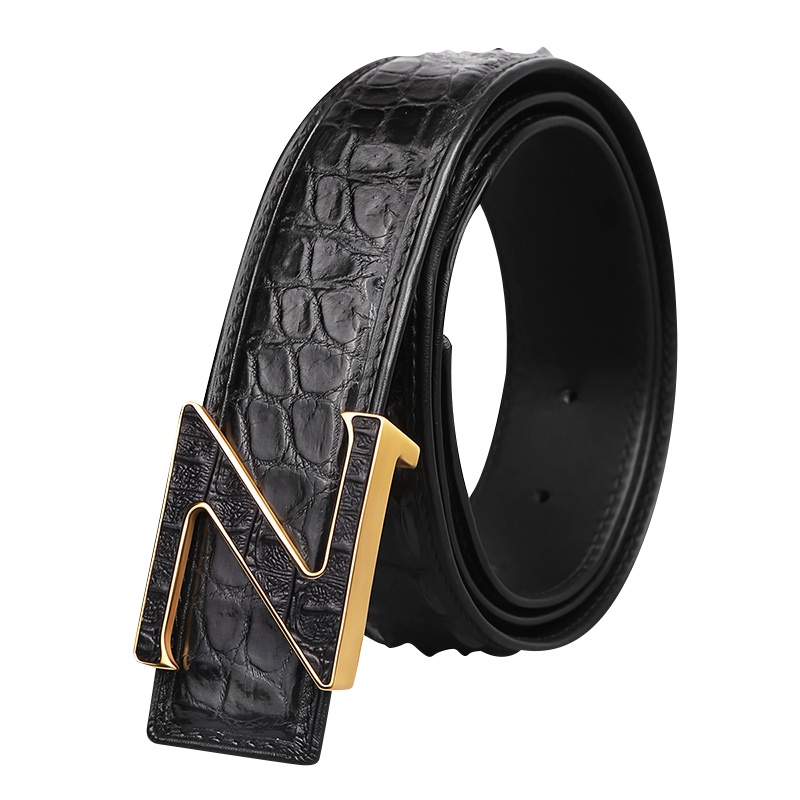 【顺丰配送】鳄鱼皮腰带皮带男士新款平滑扣鳄鱼皮中年人腰带男青年真皮商务裤腰带