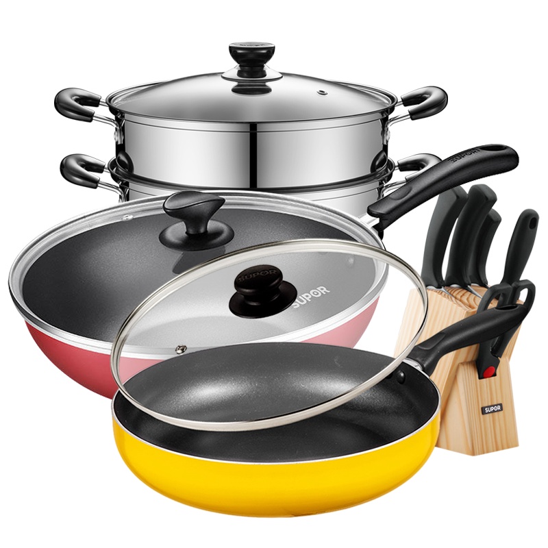 苏泊尔(SUPOR) 居家炊厨具不粘煎锅九件套装组合 PJ28M5+EC30SP04+EZ26BS05+T0824-2