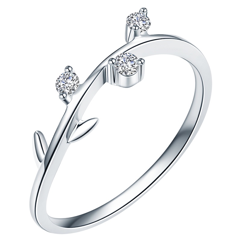 佐卡伊 秘密花园 白18K金钻戒女士群镶钻石戒指女橄榄枝造型配饰戒指
