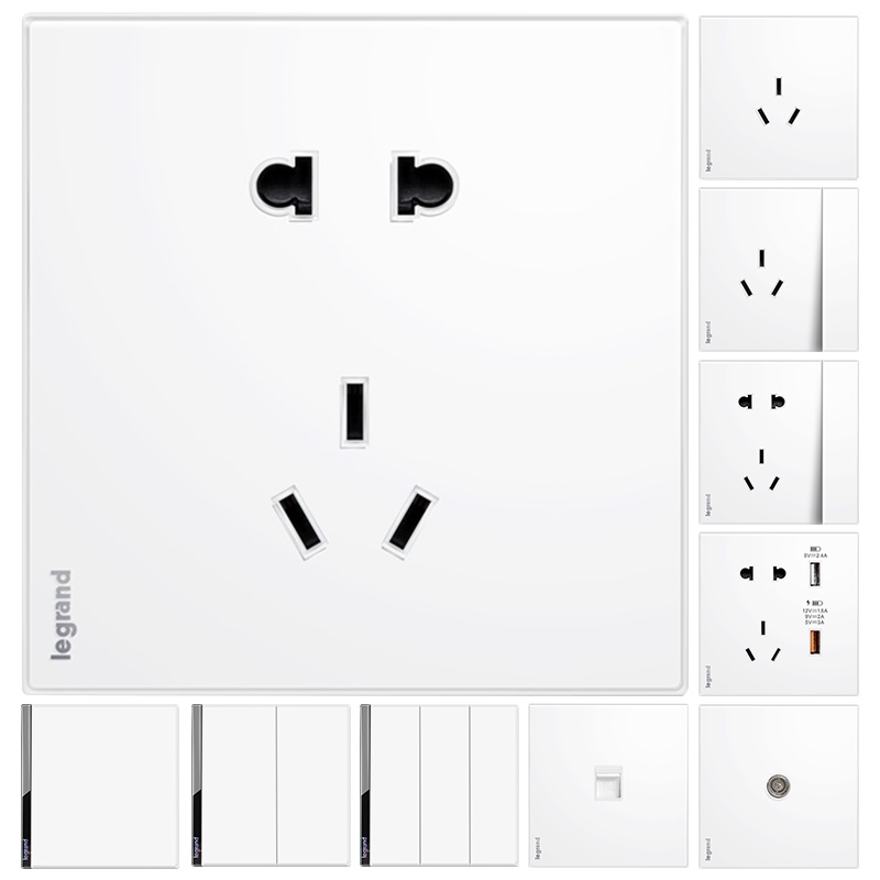 罗格朗(Legrand)开关插座面板逸远素月白86型家用墙壁带一开usb双控5五孔暗装面板多孔电源插座