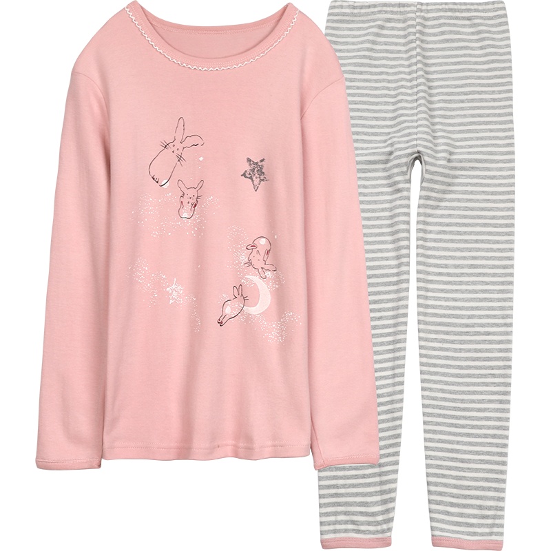 红豆儿童内衣套装中大童女童低圆领纯棉两件套全棉保暖内衣女童秋衣秋裤套装