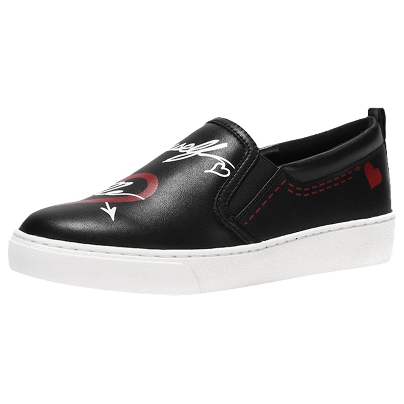 达芙妮春季新款涂鸦单鞋子女平底zipper鞋