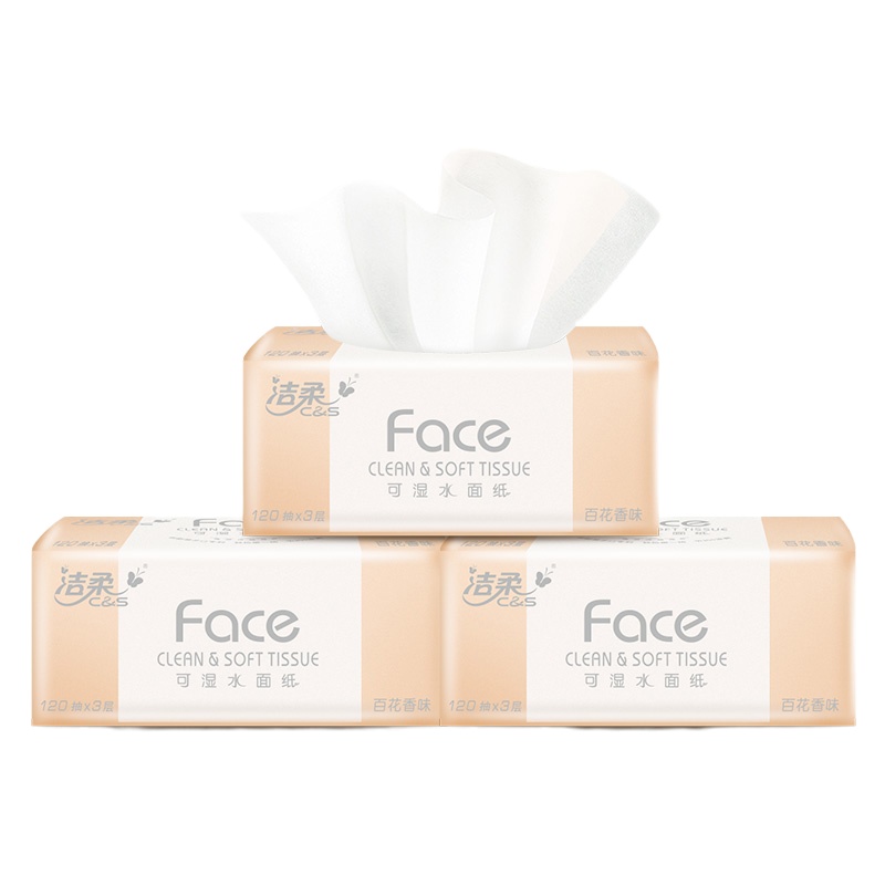 洁柔(C&S) JR073P-01N 粉Face 百花香3层120抽面巾纸*6包 (M中号纸巾 面子系列可湿水)(单位:提)