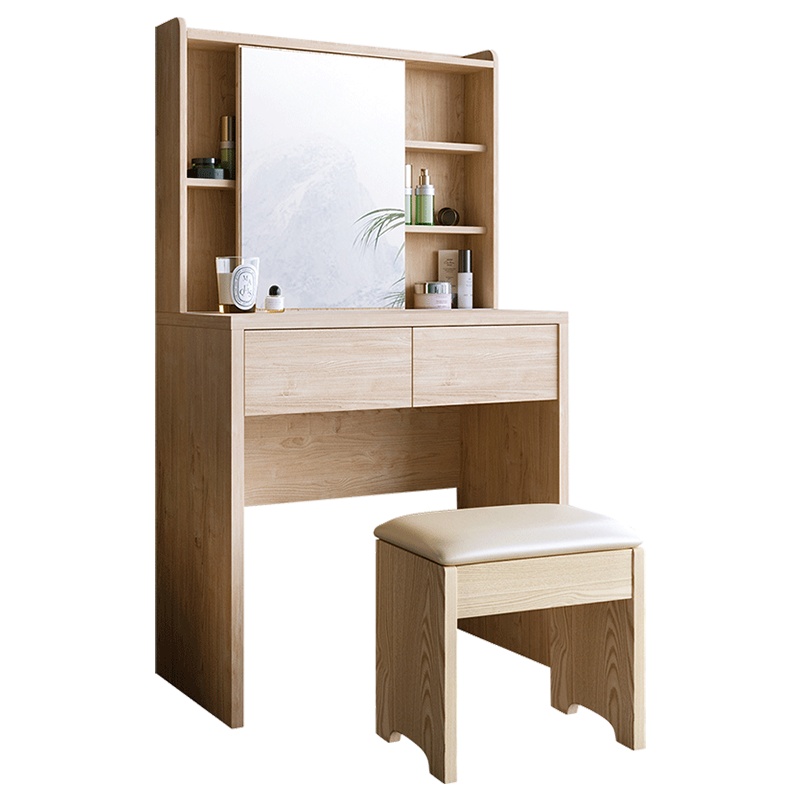 林氏木业北欧风格梳妆桌台卧室简约小户型化妆桌收纳储物化妆台HS1C
