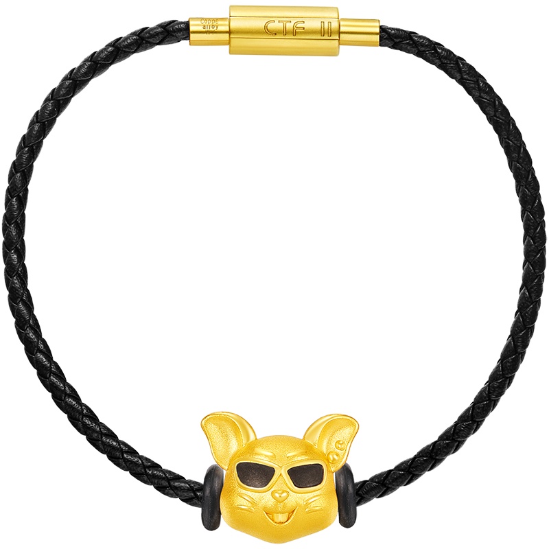 周大福十二生肖鼠金鼠墨镜鼠转运珠足金金吊坠 R24435