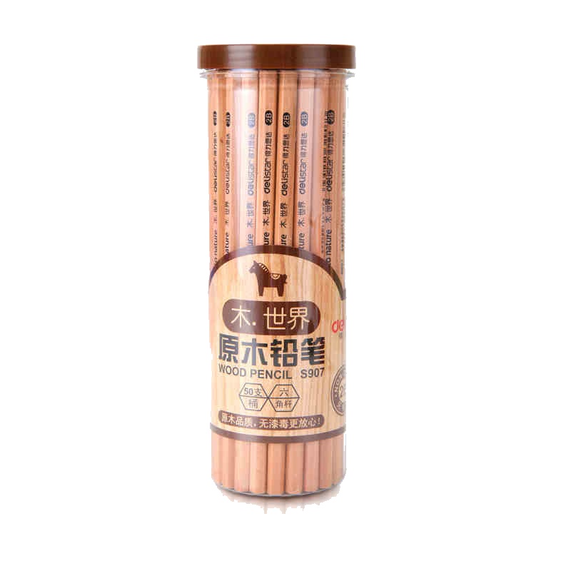 得力 S907 铅笔小学生儿童幼儿园写字考试绘图素描专用原木2BHB铅笔 50支/桶