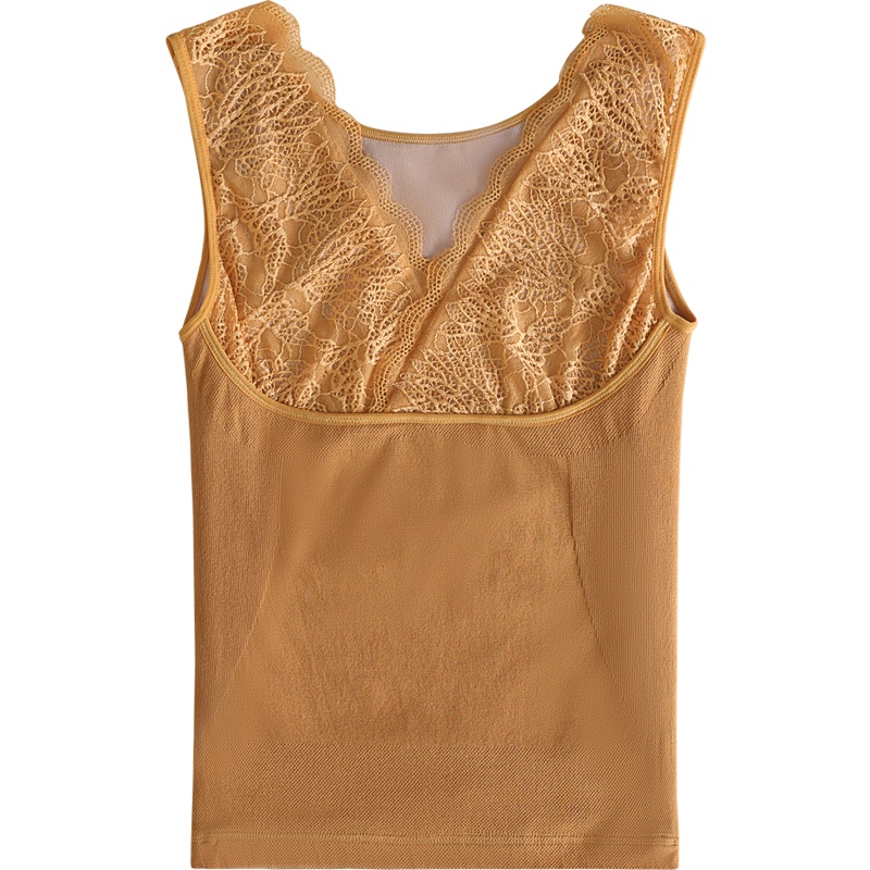 俞兆林新款秋冬保暖背心女性感交叉蕾丝V领加绒加厚保暖内衣女秋冬马甲