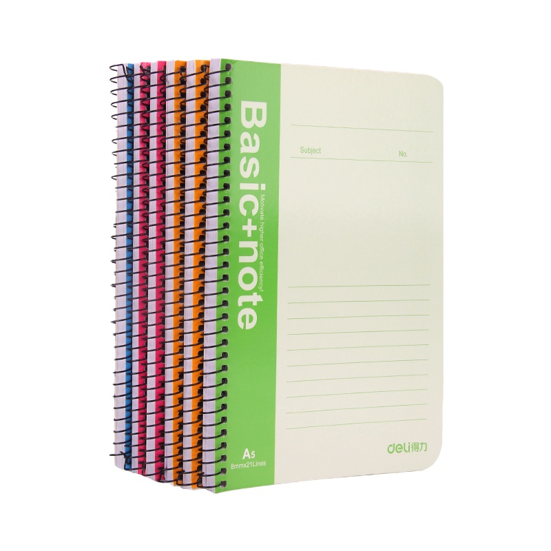 得力(deli)7685记事本笔记本A5线圈本100页螺旋本软面抄学生办公可用日记本6本装简约实用