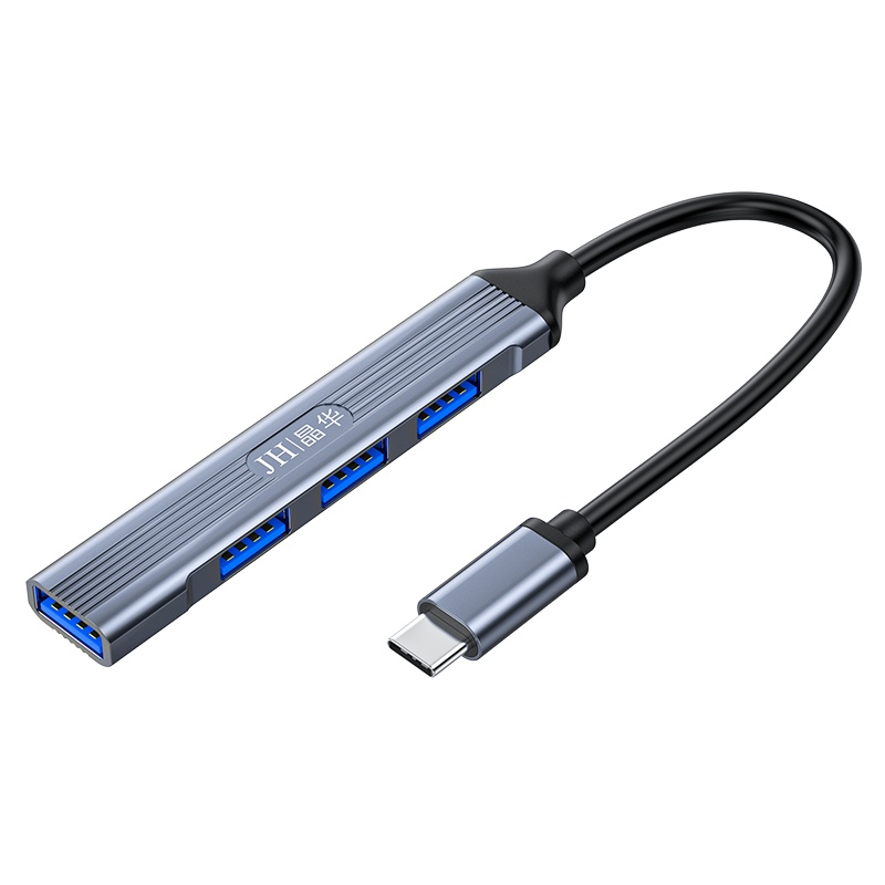 晶华Type-C分线器 USB3.0+2.0拓展坞HUB集线器扩展电脑笔记本转接头一拖四接口转换器延长线 黑色N613