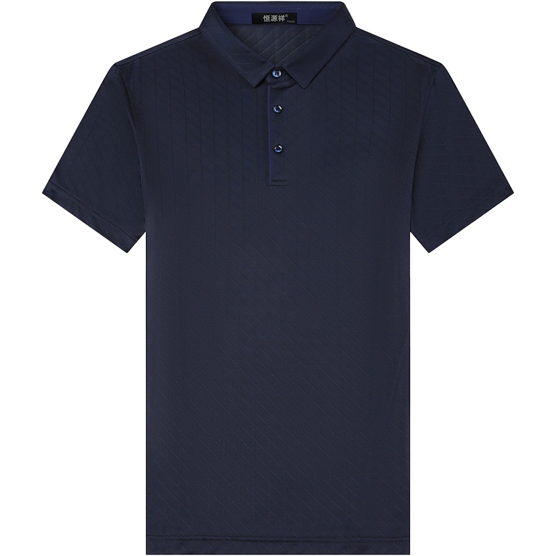 恒源祥2020夏季新款100%桑蚕丝短袖T恤男 中年暗纹翻领真丝Polo衫