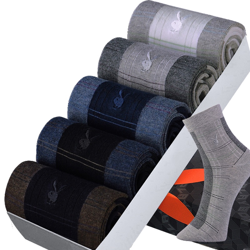 花花公子袜子男加厚秋冬中筒袜亲肤透气棉质休闲袜2022-5双礼盒装