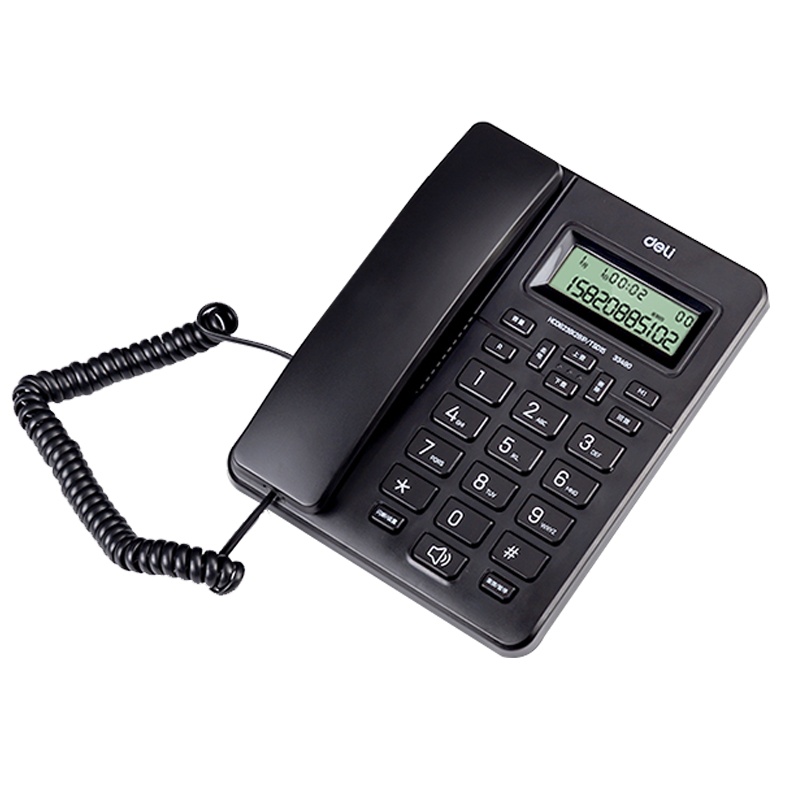 得力 33490 电话机座机 固定电话 办公家用 免提通话 大字按键 来电显示一年质保黑