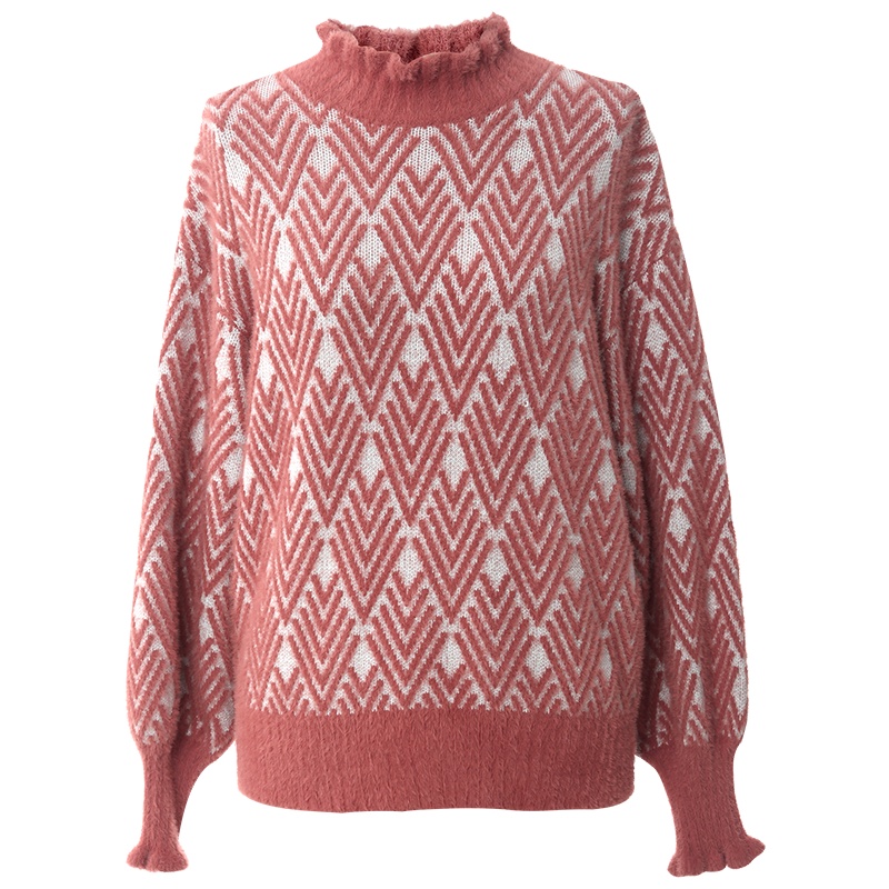 OUNIXUE欧昵雪 | [慵懒风菱格套头毛衣]秋冬季复古时尚简约毛衫宽松针织衫女