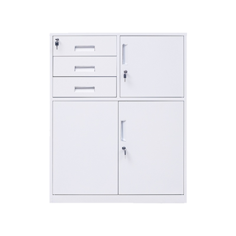 星岛钢制文件柜矮柜铁皮办公室柜床头收纳柜档案抽屉柜带锁资料储物柜三门下节白色