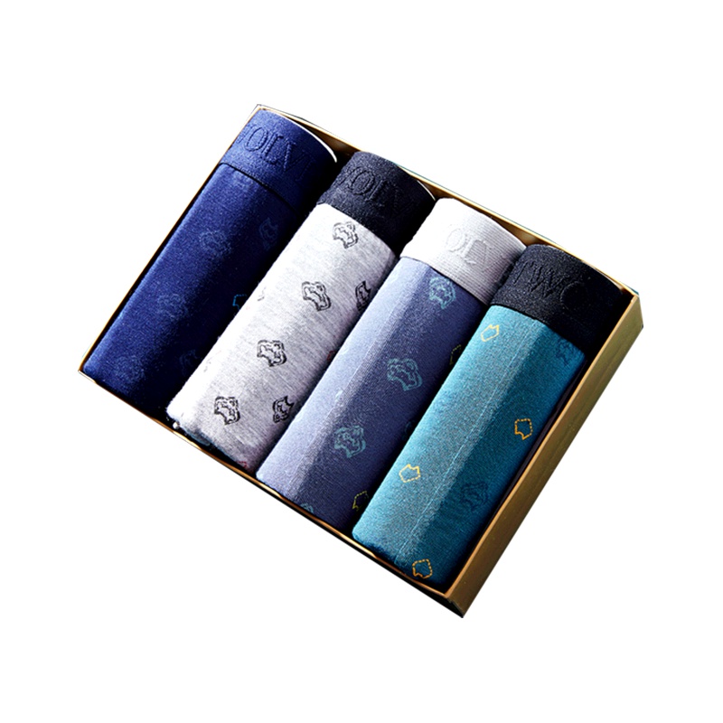 七匹狼 4条装明筋印花兰精粘纤印花中腰平角裤男士内裤