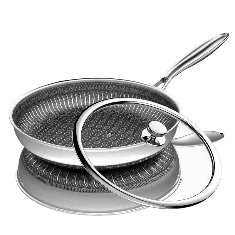 30CM全面屏带盖无赠品 德国304不锈钢煎锅平底锅煎盘烧烤盘煎饼锅不粘锅无油烟锅煎蛋锅