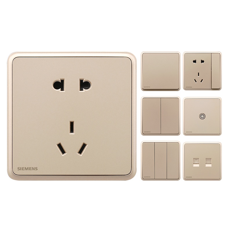 西门子(SIEMENS)开关插座面板86型灵蕴日曜金家用10A五孔一开16A三孔空调面板墙壁