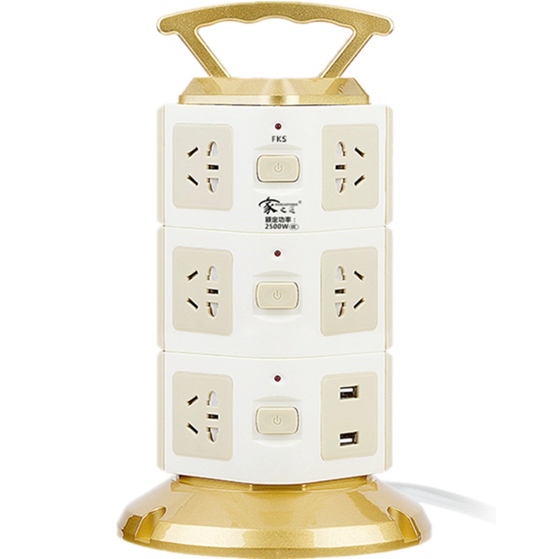 家之选 立式插座塔式家用多功能多层分控3米塔形立体式插排插线板创意智能多孔转换器带线拖线板 三层带USB十一插位