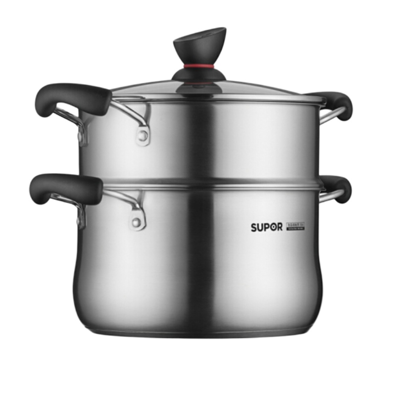 苏泊尔(SUPOR)304不锈钢蒸锅单层蒸笼复底煮锅两用电磁炉燃气锅具 22CM 带蒸格ST22Z3