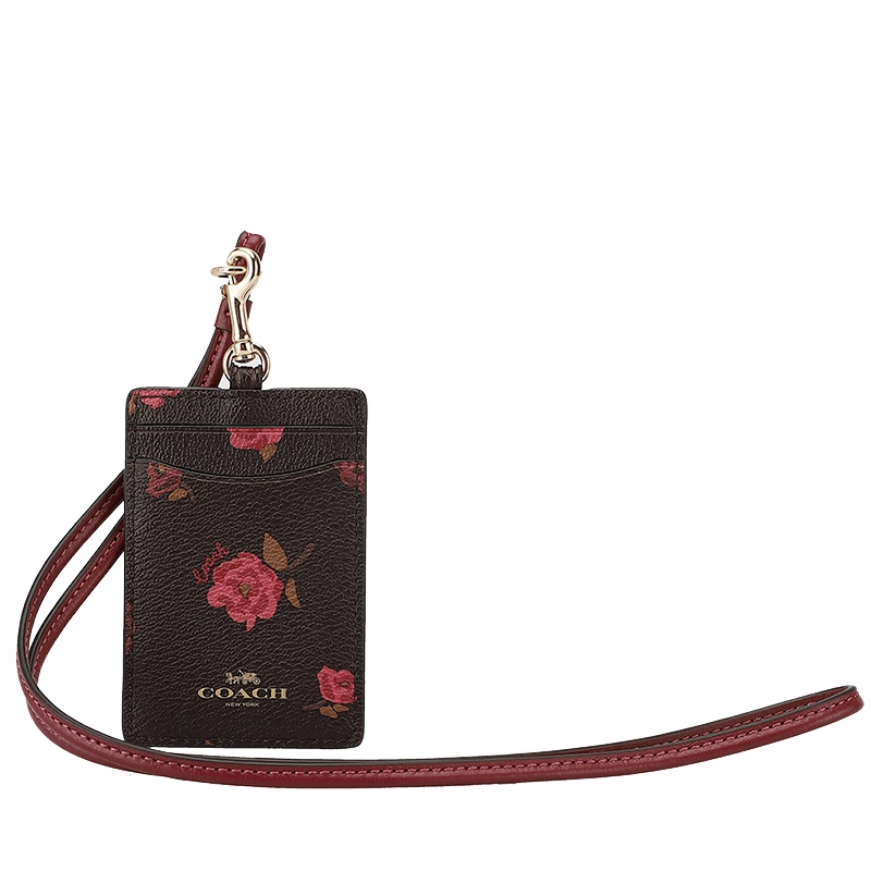 蔻驰coach女包奢侈品卡包欧美时尚印花挂脖证件卡套小型竖款皮具女士钱包