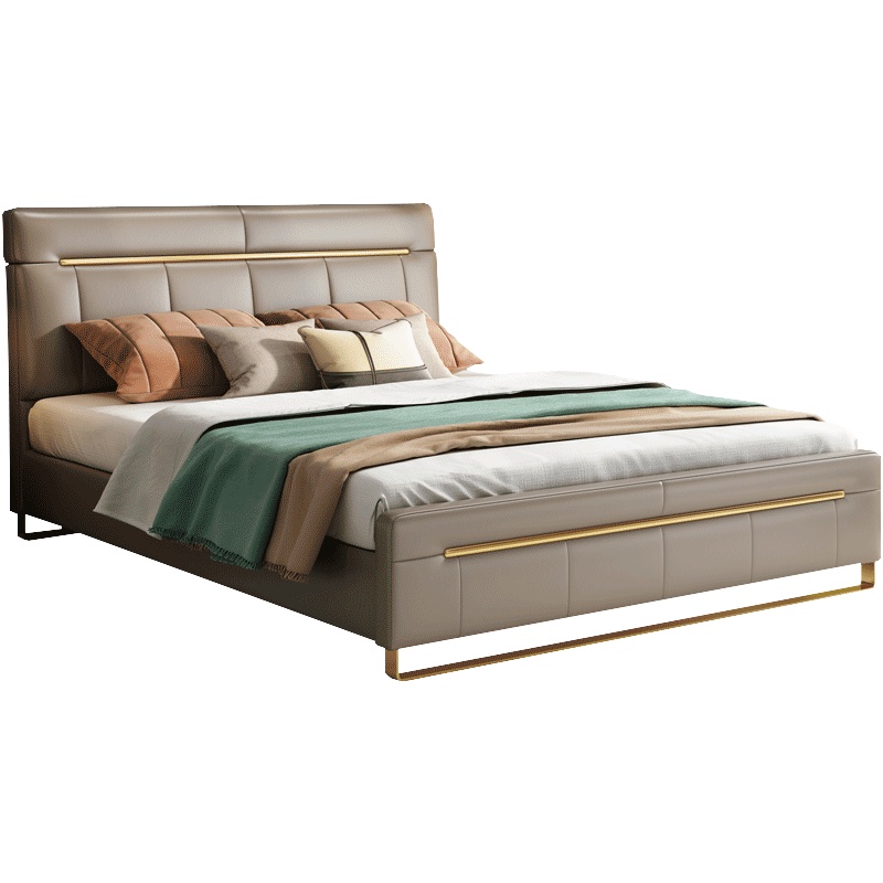 煜蒂家具旗舰店 意式轻奢真皮床现代简约双人高箱储物软床北欧1.5米1.8米主卧婚床软包大床 大小户型创意榻榻米床