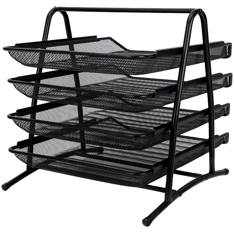 得力(deli)9184四层金属文件盘 多层文件架文件篮 可抽拉式文件筐置物架 办公桌面资料架