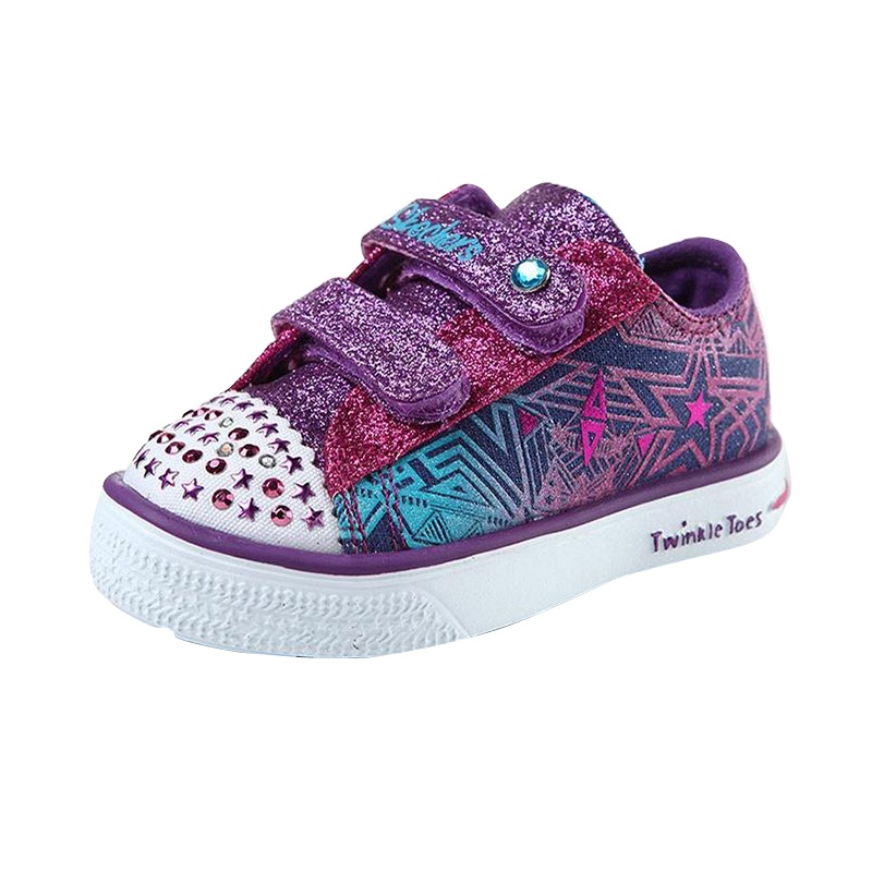 Skechers斯凯奇女童鞋婴童帆布鞋魔术贴闪灯运动鞋10728N