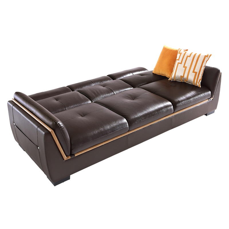 林氏木业现代简约客厅北欧真皮沙发小户型三人位皮质沙发床RAE2K