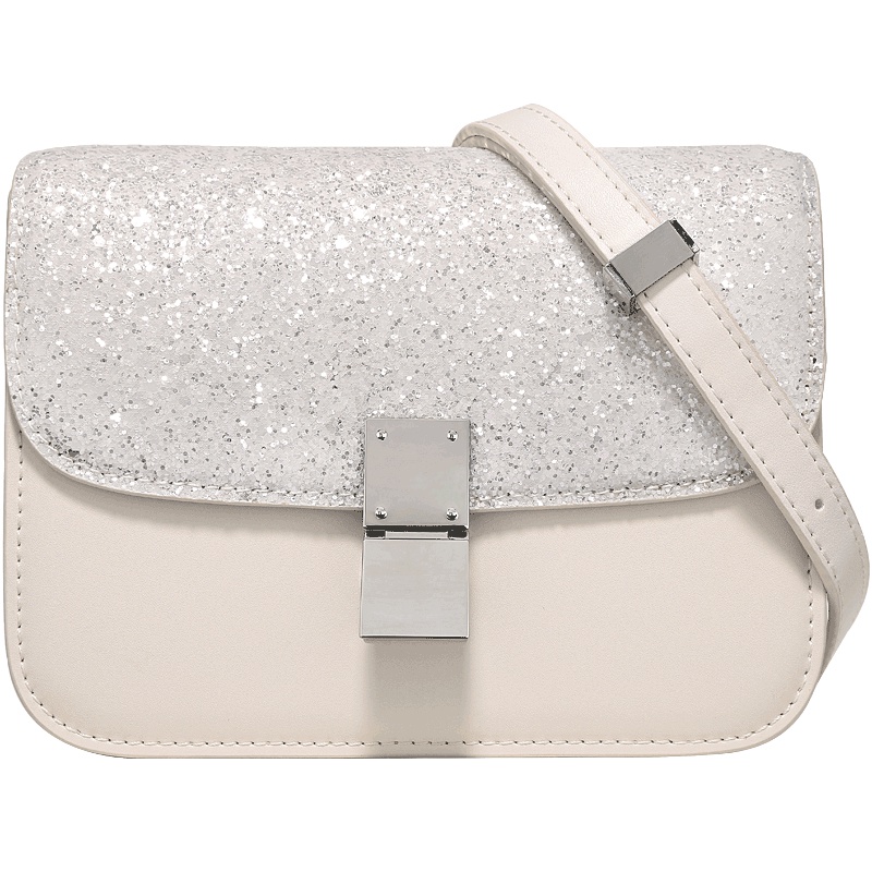 2019夏天新款银色亮片豆腐包小清新box白色单肩斜挎包女神小方包