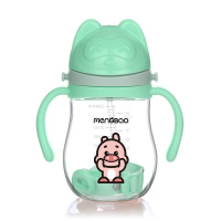 盟宝婴儿学饮杯防漏防呛宝宝吸管杯带手柄挂绳儿童防摔水杯280ml绿色