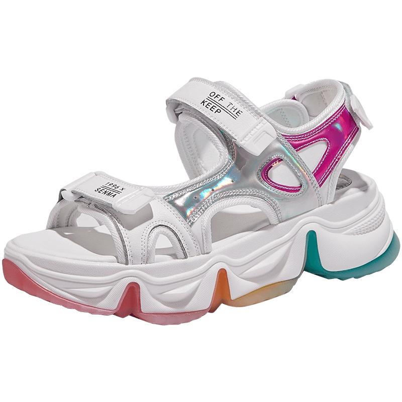 森马彩虹老爹凉鞋女ins潮网红超火韩版学生简约百搭厚底运动增高