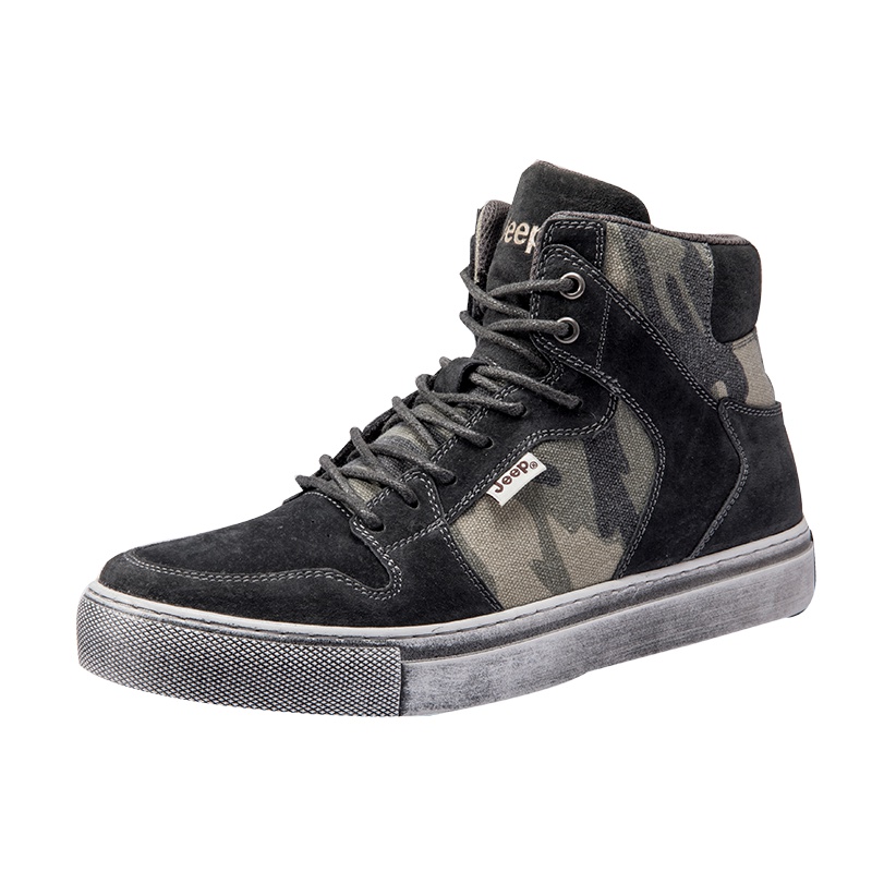 Jeep男鞋吉普透气做旧迷彩男士高帮休闲板鞋