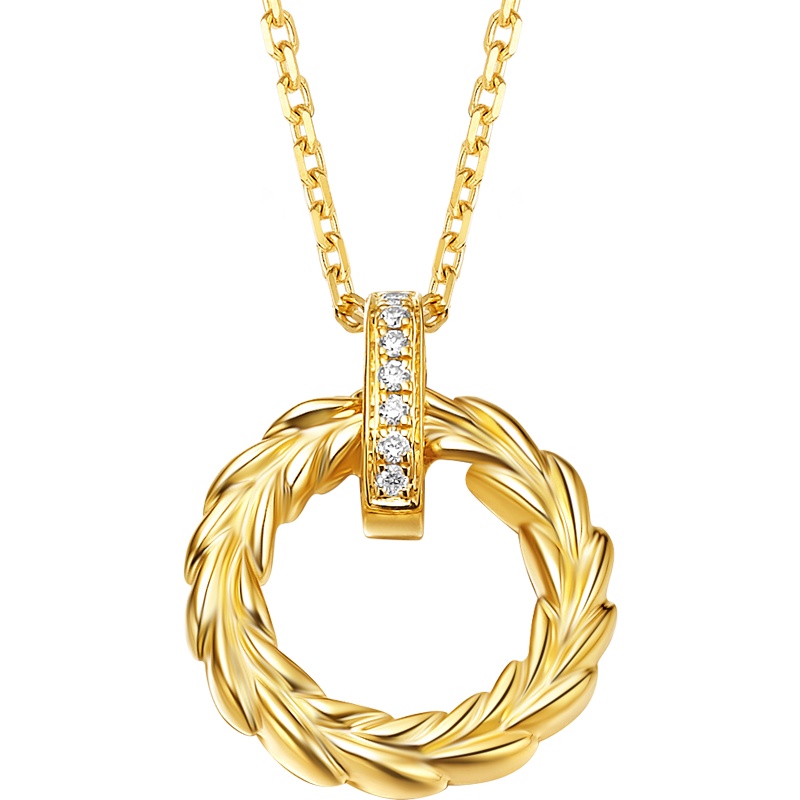 周大生钻石吊坠梵高系列正品18K金钻石小麦圆环单挂坠女款送礼盒