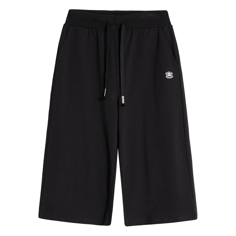 Paul Frank/大嘴猴2019夏季新款七分裤女黑色韩版直筒裤子抽绳潮