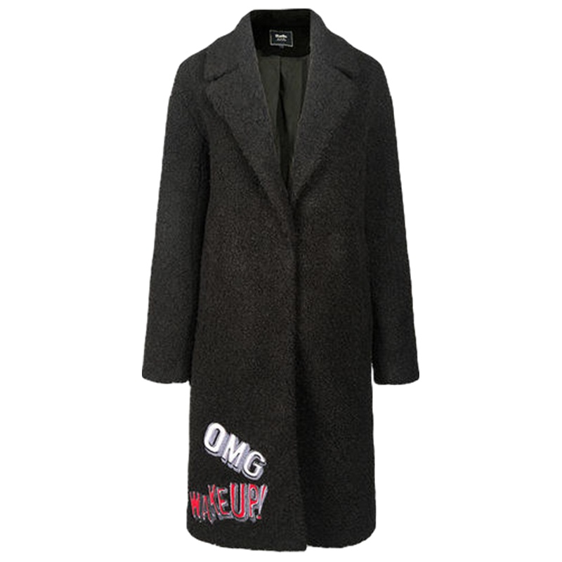 【福利款】拉夏贝尔puell秋冬季女装印花休闲直筒圈圈呢外套女