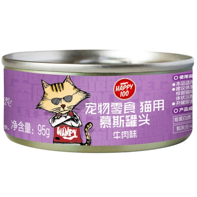 顽皮Happy100宠物零食 猫用慕斯罐头 牛肉味95g*12