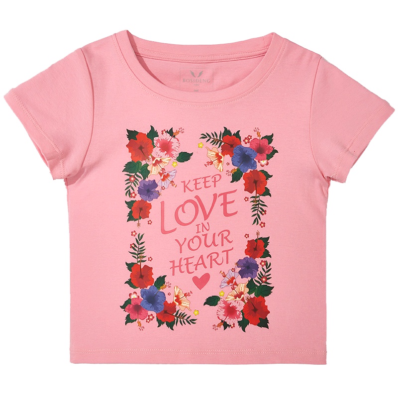 波司登童装短袖T恤夏季印花字母潮流女童T恤宝宝夏装