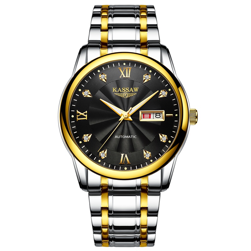 卡梭(KASSAW)手表男全自动机械表防水时尚商务男表精钢夜光双日历男士腕表K830G
