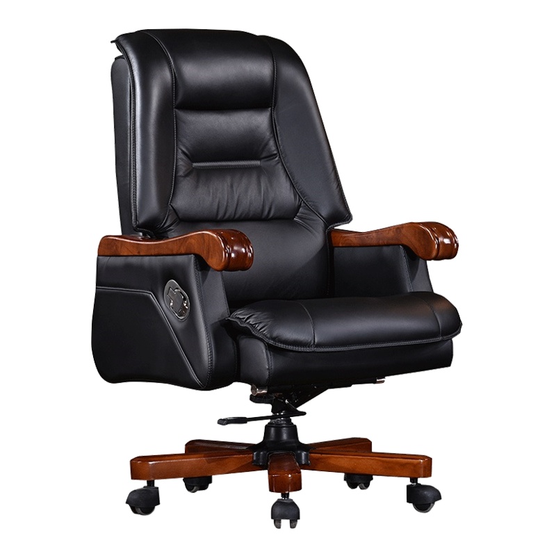 全简老板椅家用实木电脑椅旋转按摩办公椅商务可躺大班椅升降舒适椅子